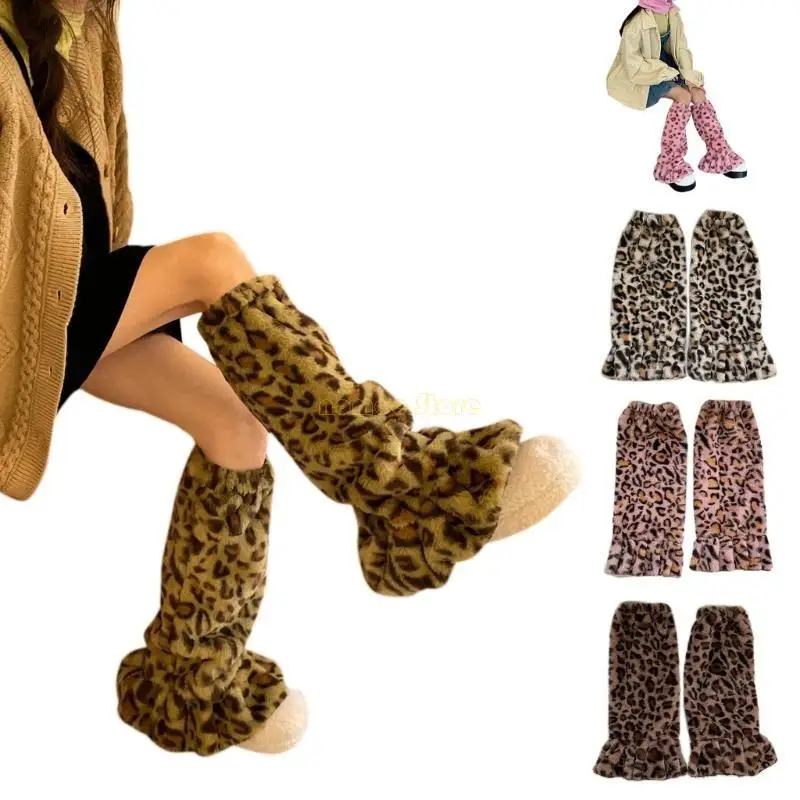 31BF Leg Warmer Women Cosplay Costume Leopard Grain Plush