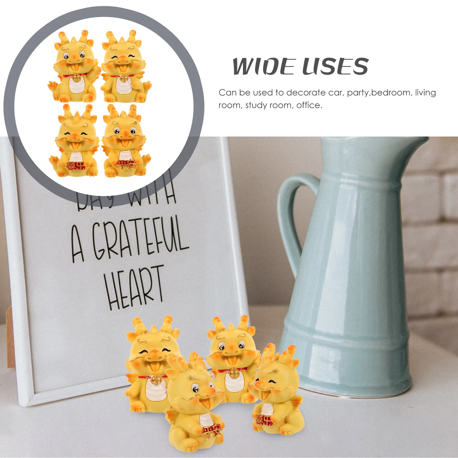 

4 Pcs Decoration Dragon Figurine Tiny Figurines Plant Chinese New Year Statue Lunar