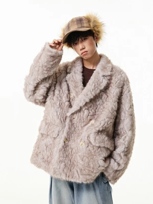 

Мужская роскошная куртка TANGZ Studio из искусственной шерсти с интегрированным мехом из экокожи, молодежная, стильная, приталенного кроя