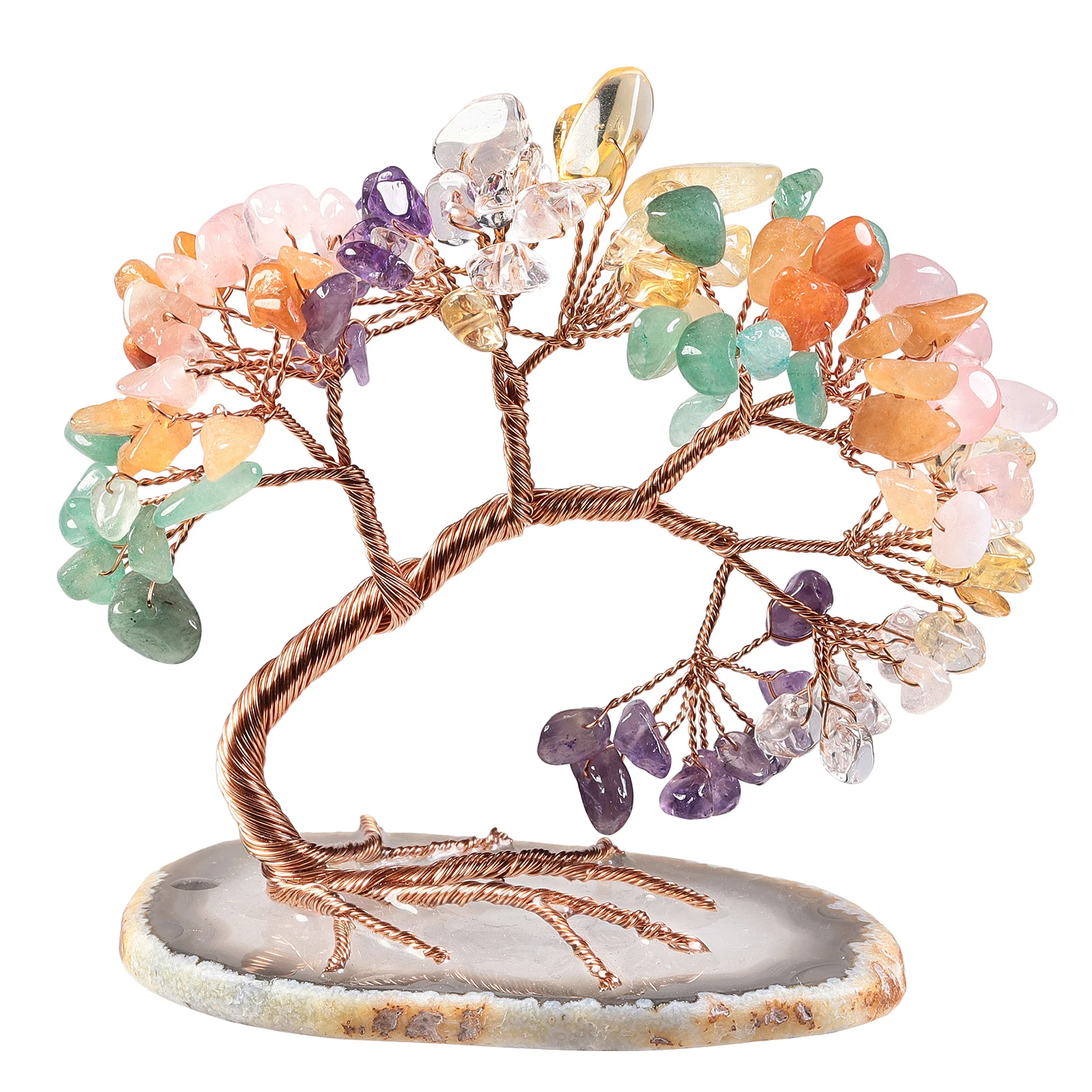 

Natural Crystal Tree With Agate Slice Base Wire Wrapped Tumbled Chip Stones Lucky Money Tree Fengshui Bonsai Tree For Home Decor