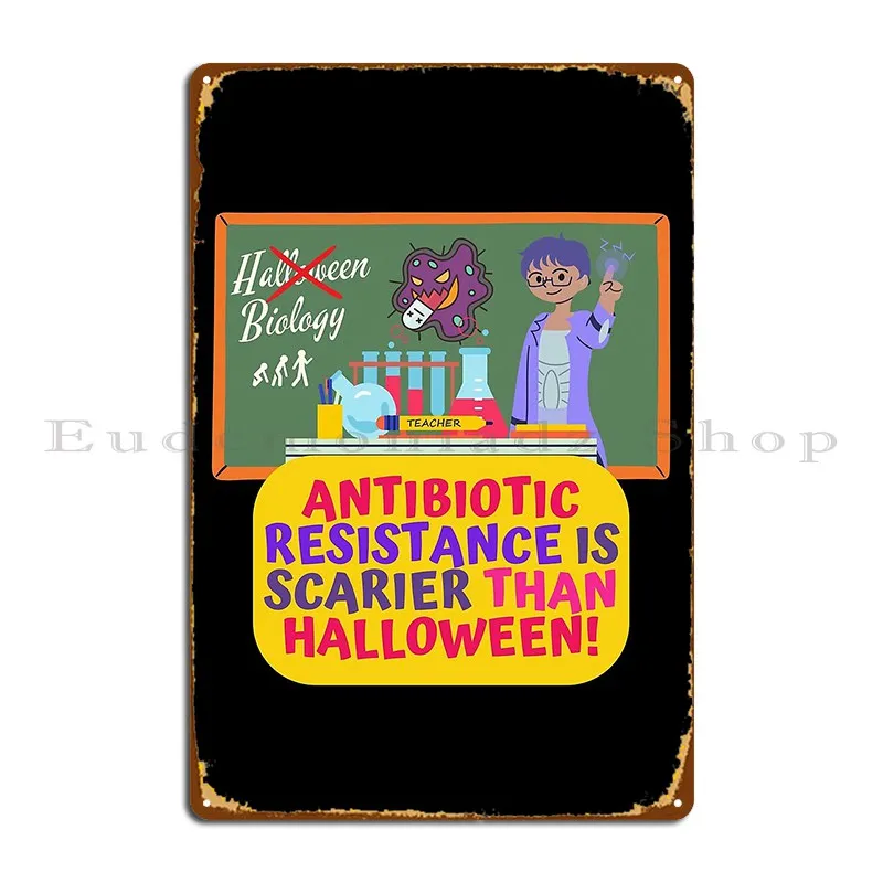 Antibiotic Resistance Is Scarier Than Halloween Male Biology Teacher Halloween Design Metal Plaque Poster Cinema Printing