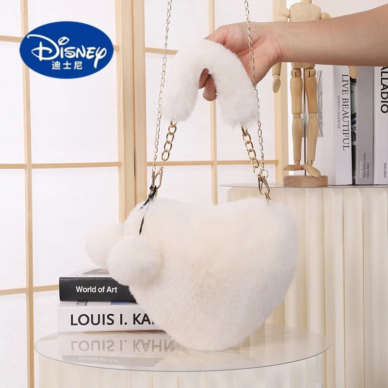 Disney Hot Sale Plüsch-Herz-Tasche – süße modische Umhängetasche mit Kettenriemen, bezaubernde und schicke herzförmige Handtasche