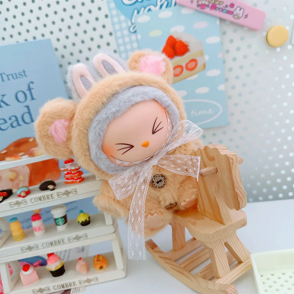 ชุดตุ๊กตาสำหรับตุ๊กตา Labubu ขนาด 17 ซม. ชุดกระต่ายขาว หมี ชุดจั๊มสูท โบว์ สำหรับตุ๊กตา Labubu V1 V1 V3 ชุดแต่งตัว ของขวัญสำหรับเด็ก