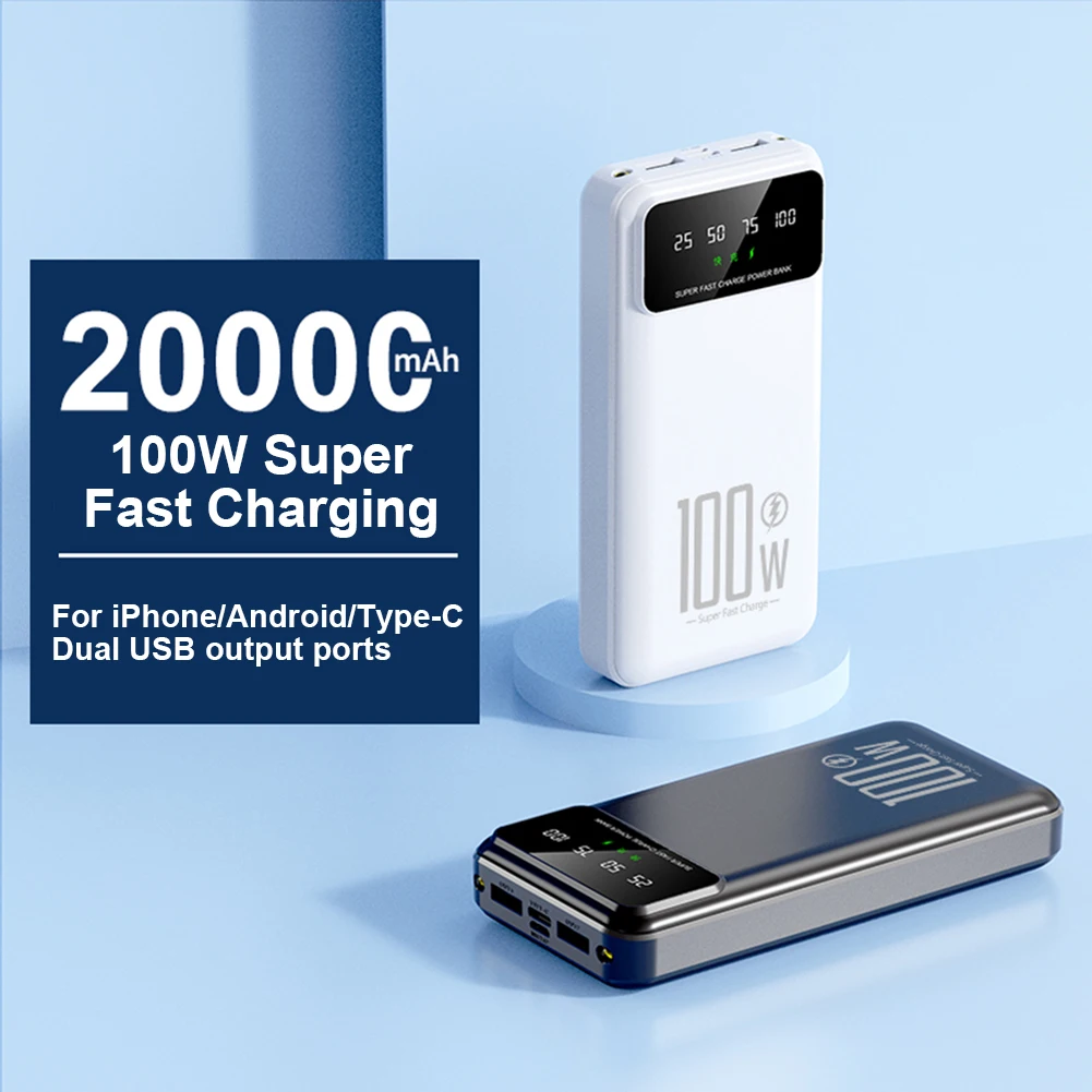 10000/20000mAh Power Bank 100W PD 20W Type-C Fast Charger with  LED Light for Heating Vest Jacket Socks