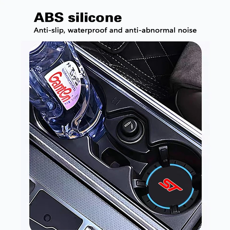 2pcs Car Water Cup Slot Protective Mat Silicone pad For ford ST st line Auto Non-slip mat accessories