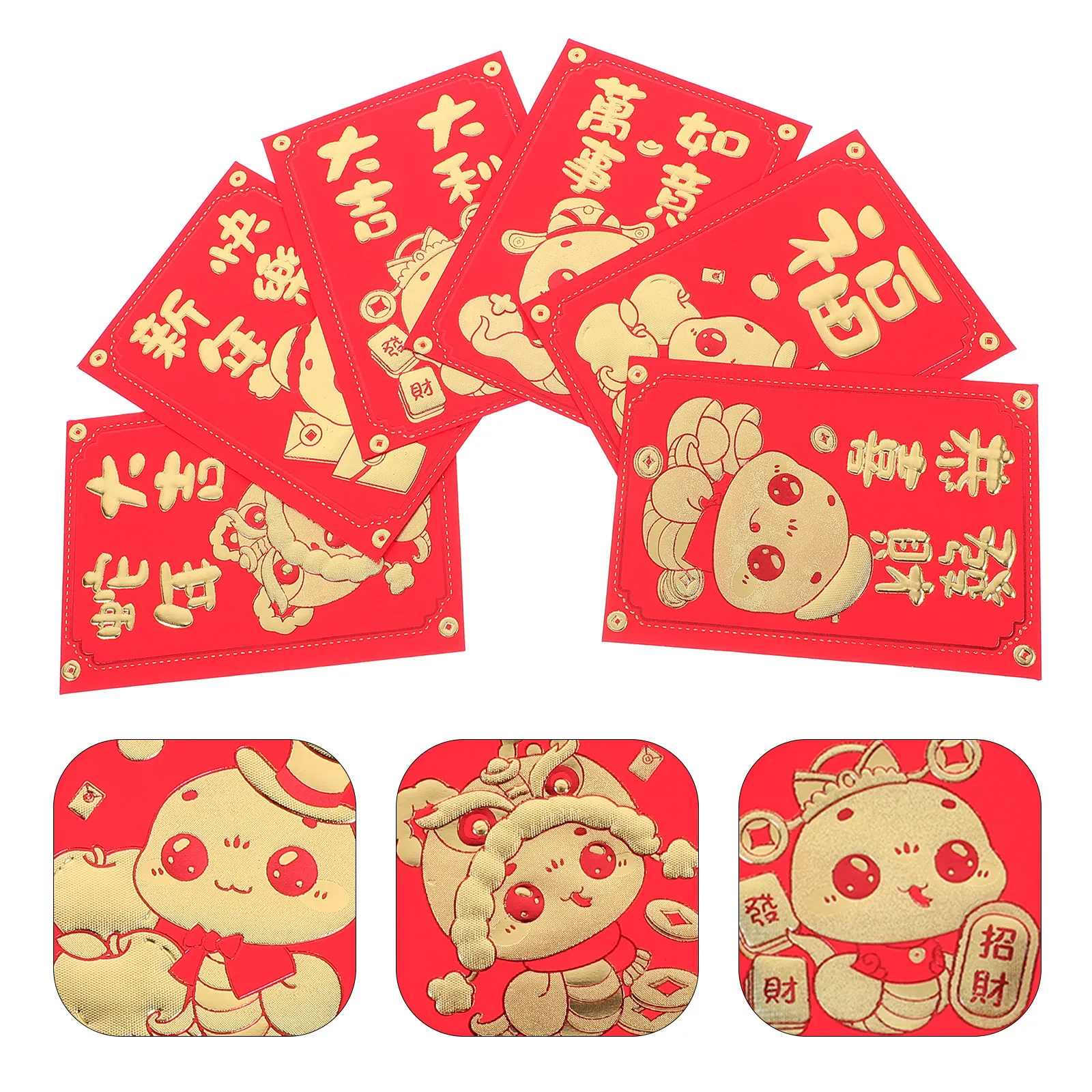 

60 шт. красных конвертов в китайском стиле с мультяшными рисунками, красные пакеты для денег на Год Змеи, держатели для денег на Лунный Новый год, подарочные пакеты для наличных