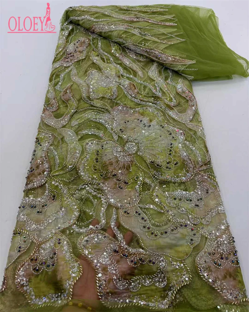Oloey africano nigeriano francês net noivo bordado tule lantejoulas tecido de renda bonito luxuoso frisado renda para casamento