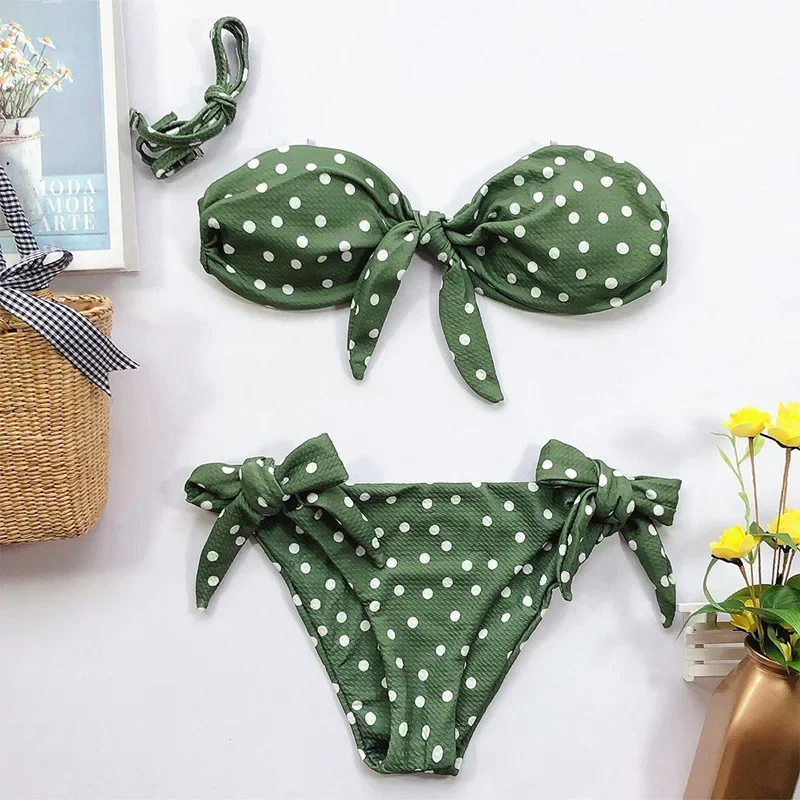 Sexy Micro Bikini 2025 Woman Swimsuit Dot Print Swimwear Women Thong Bikinis Set Female Bathing Suit Beach Wear Bandeau Biquini