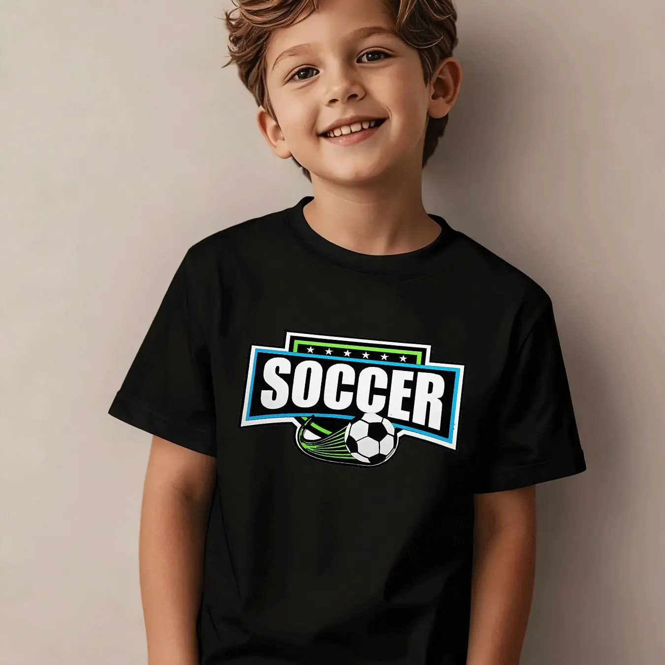 

Boys' Casual Sports Football Pattern T-shirt with Football Net Star Pattern Daily Sportswear