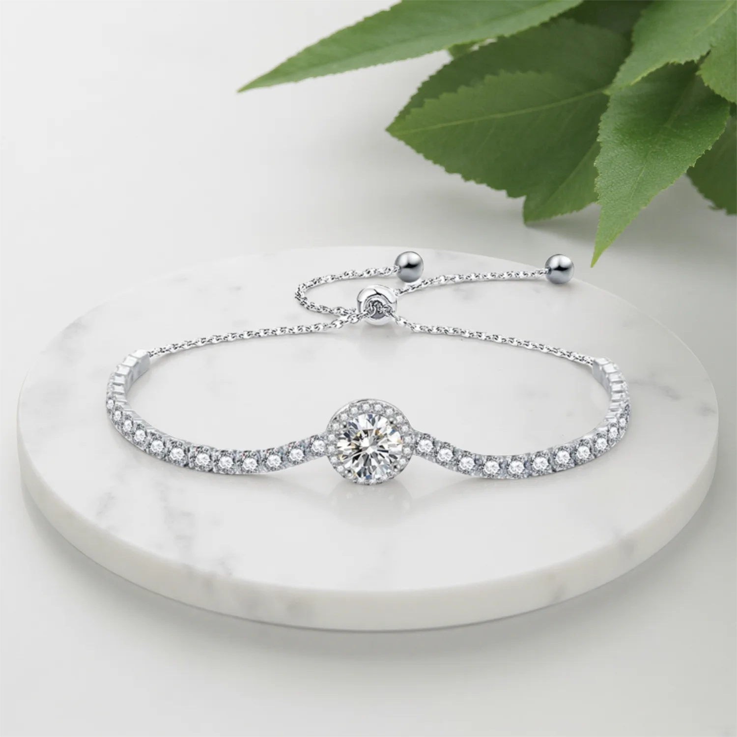 

Moissanite Bracelets Sterling Silver for Men Women Round Cut Diamond Halo Chain Bracelet Adjustable