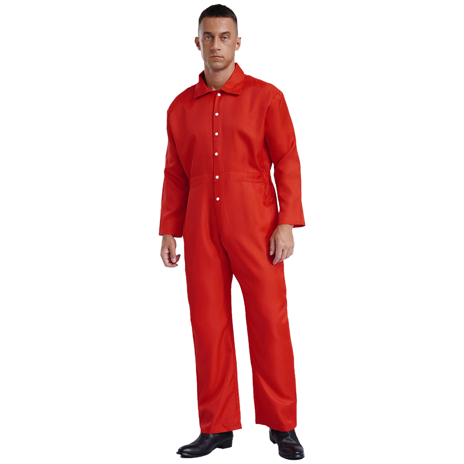 

Mens Resistant Overalls Jumpsuit Turn-down Collar Long Sleeve Button-up Work Coveralls One Piece Bodysuit Work Wear Uniforms