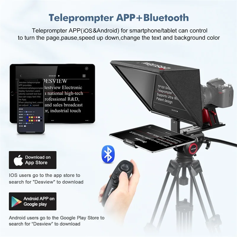 Desview TP150 Teleprompter 15 Metal Teleprompter with Alloy Box Remote Control&App iOS/Android for DSLR Camcorder Video Shooting