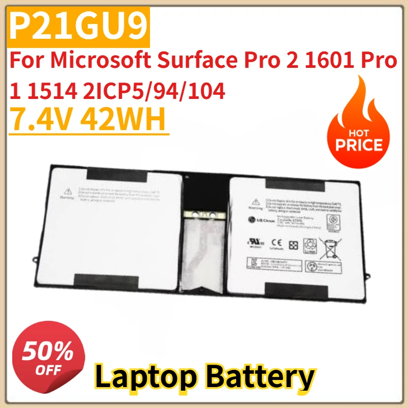 

Высококачественный новый аккумулятор для ноутбука 7,4 В 42 Втч P21GU9 для Microsoft Surface Pro 2 1601 Pro 1 1514 2ICP5/94/104