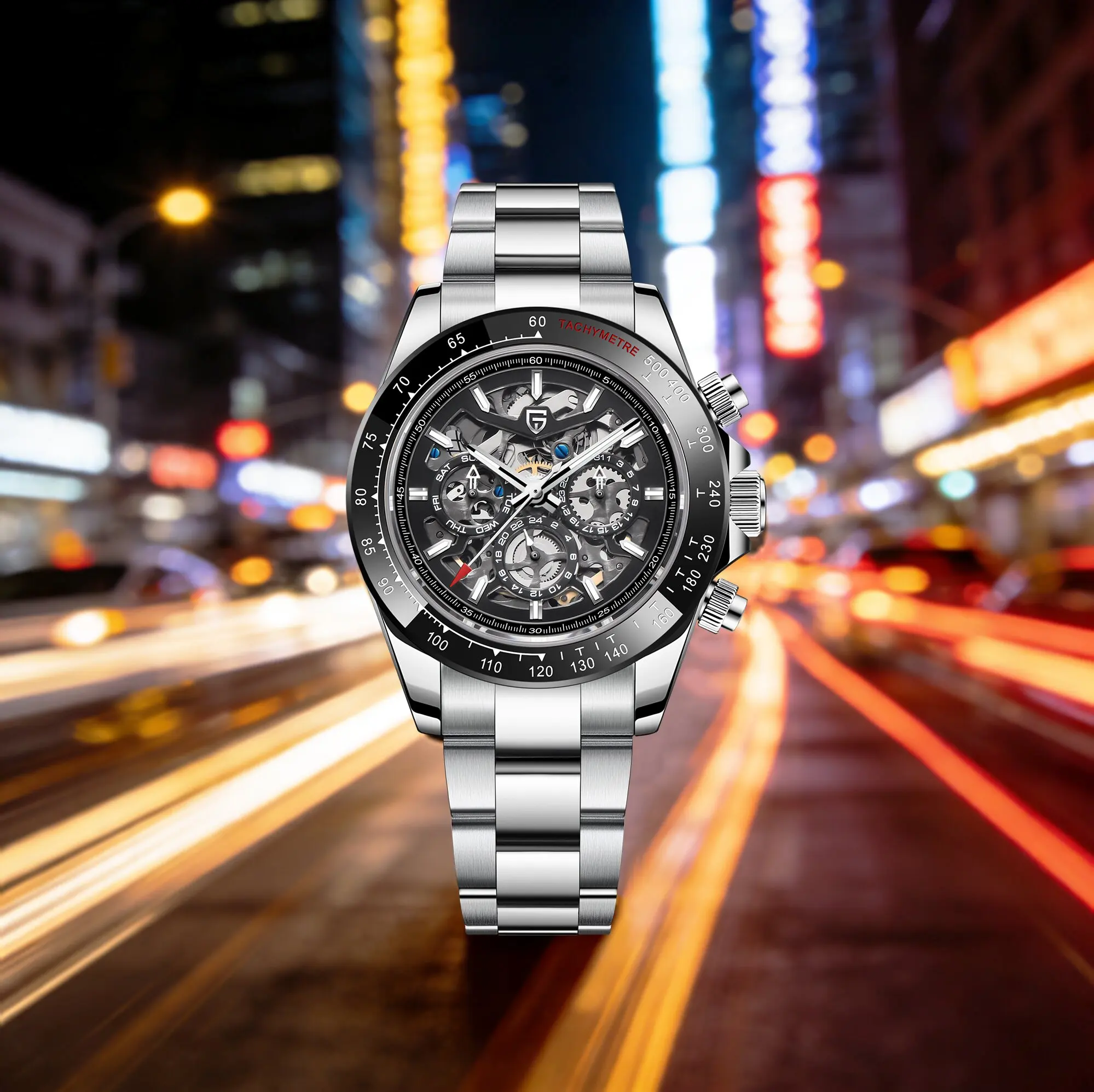 

PAGANI DESIGN Light Luxury Men's Automatic Mechanical Watch Classic All-Match Sapphire Mirror Week Display Calendar Chronograph