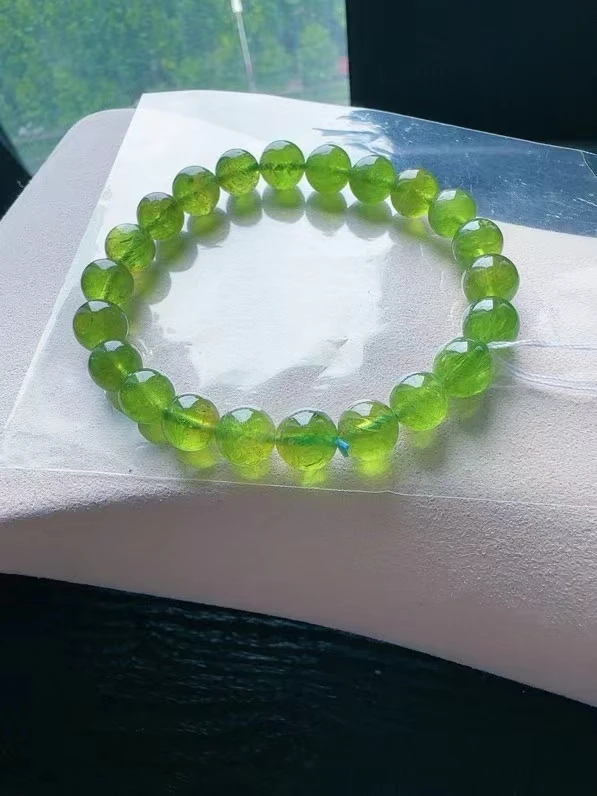 

Natural Green Tourmaline Clear Round Beads Bracelet 8mm Brazil Apple Green Tourmaline Women Men AAAAAAA