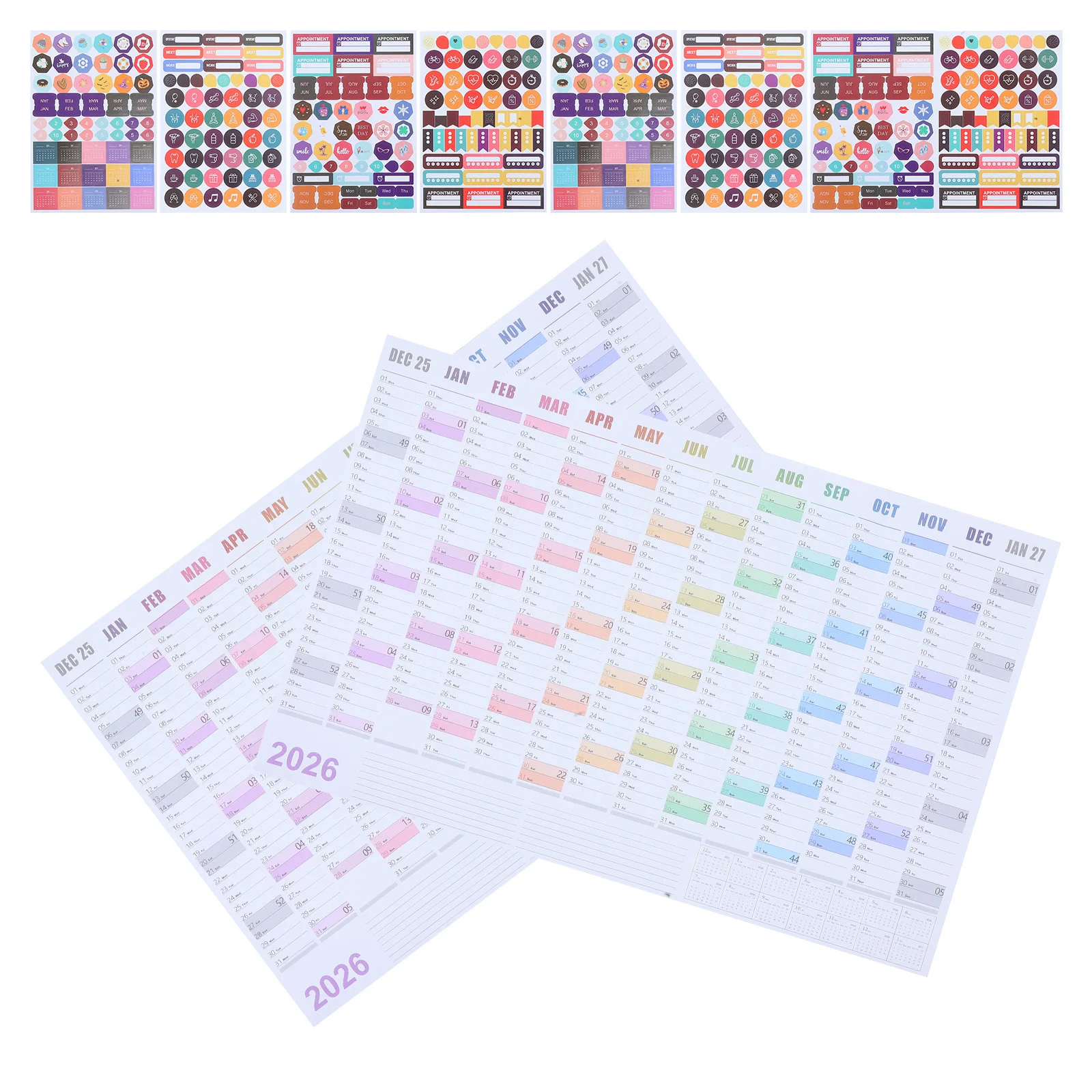 

2 set 2 Sets 2026 Large Yearly Wall Calendar Minimalist English Writable Planner For Home Office Full Year Schedule Organizer -