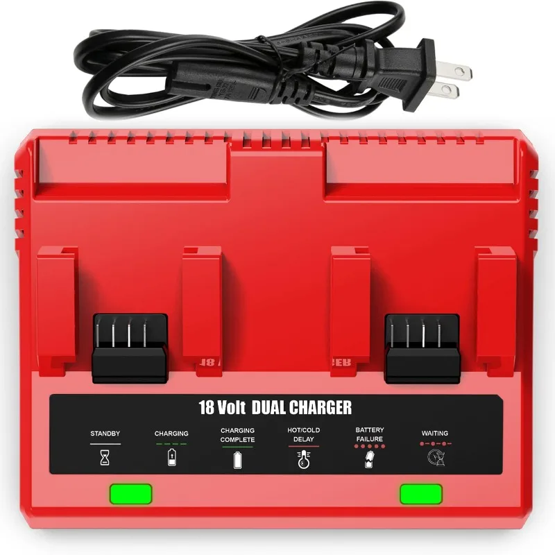 

18V Dual-Port Battery Charger Rapid Charger Replacement Compatible for Milwaukee 18V Lithium Battery Power Tool Battery Charger