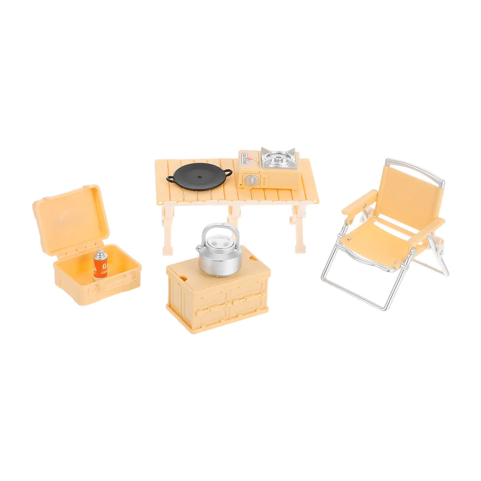 

Набор миниатюрного уличного игрового комплекта (желтый): складной стул, стол для пикника, походная плита, набор для ролевых игр в кемпинге