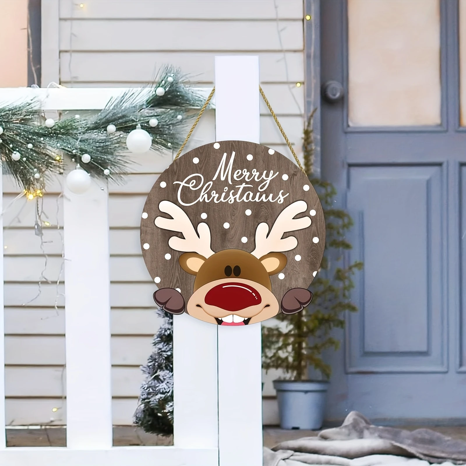 2/1 Piece Wooden Merry Christmas Reindeer Door Sign, 2D Flat Retro Christmas Holiday Wall Decoration Sign, Cute Reindeer Welcome Door Decoration, Suitable for Home Party Porch/Bedroom/Living Room Door Decoration