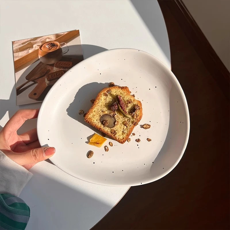 Korean Ins Style Triangular Plate with Splashed Ink Tableware Ceramic Dessert Plate Cake Plate