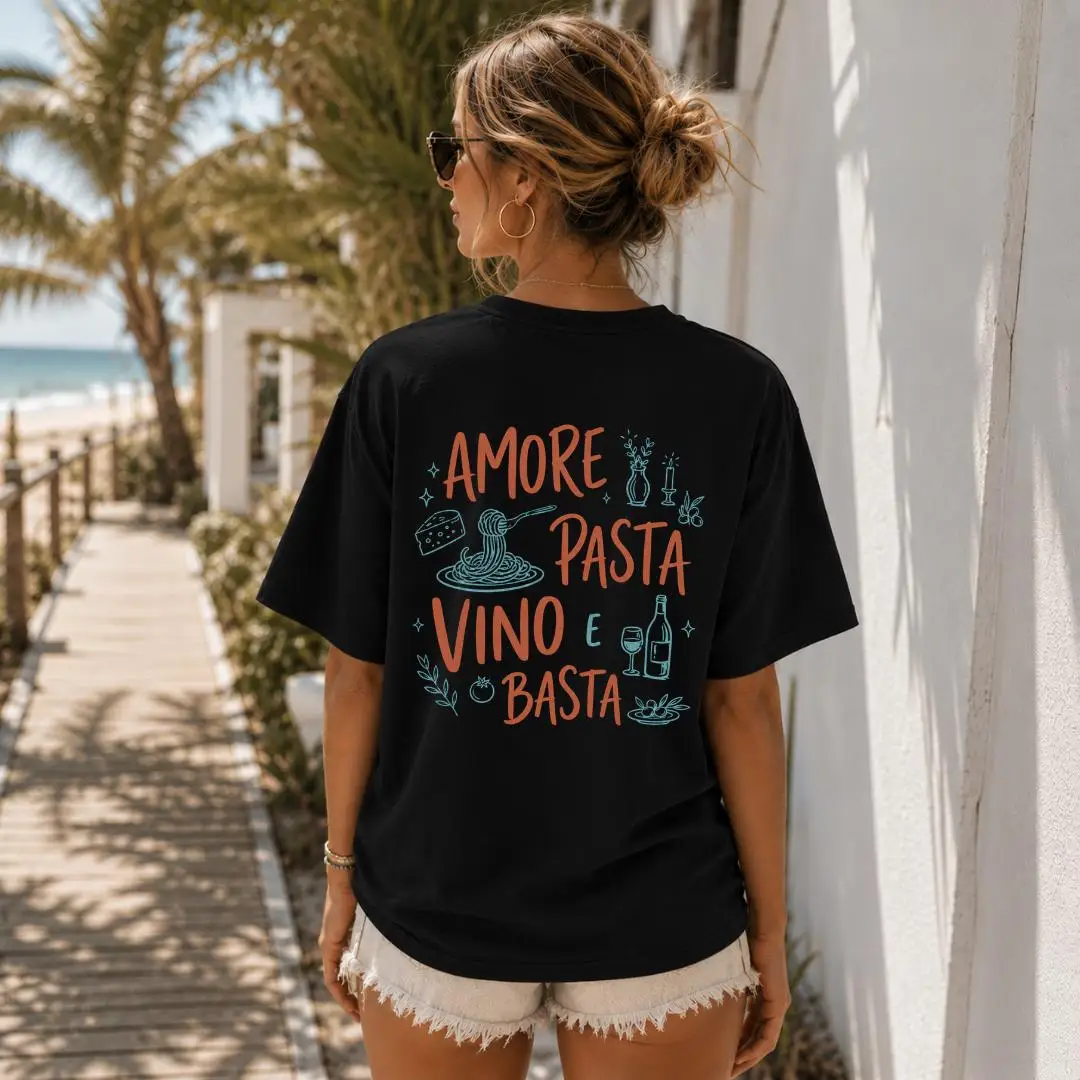 Amore Pasta Vino E Basta Shirt, Italian Pasta Lover Tee, Selfirony Tshirt, Trendy Men's Cotton T-shirts, Summer Trend Shirte
