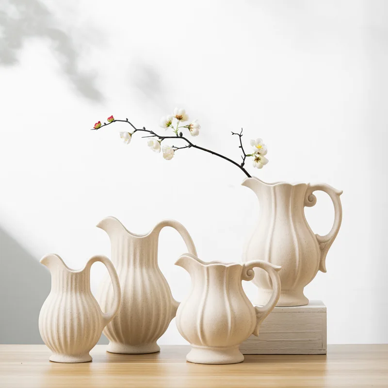 Ceramic Watering Can Vase 2 in 1 Nordic Minimalist Scandinavian Home Decor Kitchen Office Desk Table Centerpiece White
