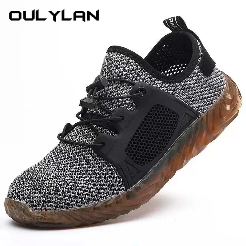 

Oulylan Men Anti-slip Steel Toe Safety Shoes Puncture Proof Elastic Band Sneaker Summer Mesh Breathable Anti Smash Work Footwear