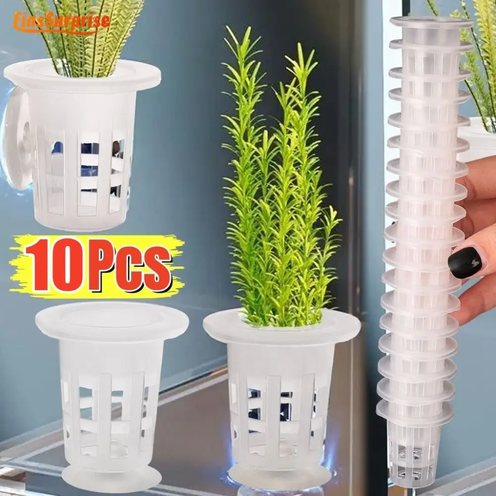 10Pcs Transparent Plant Hydroponic Pot Plastic with Suction Base Water Grass Growth Pots Aquarium Planting Cups - view 5