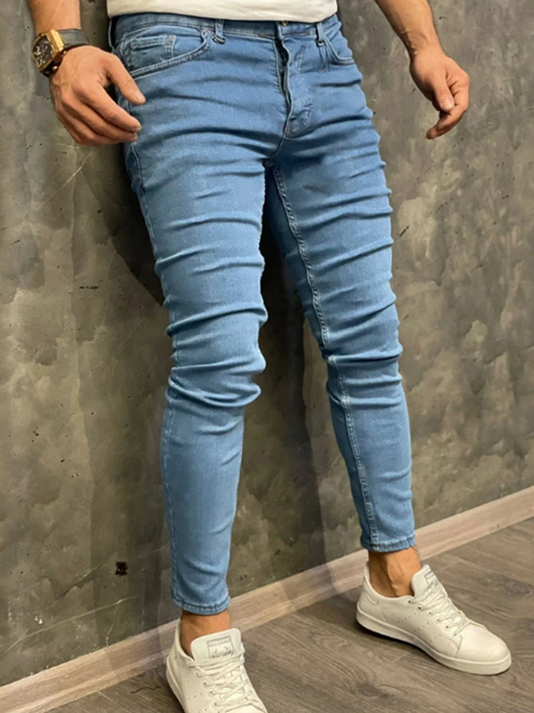 Calça Jeans Slim Fit Skinny Stretch Masculina, Roupa de Marca Masculina, Streetwear Preta, Moda, Calça Jeans Apertada Cinza, Calças Vintage