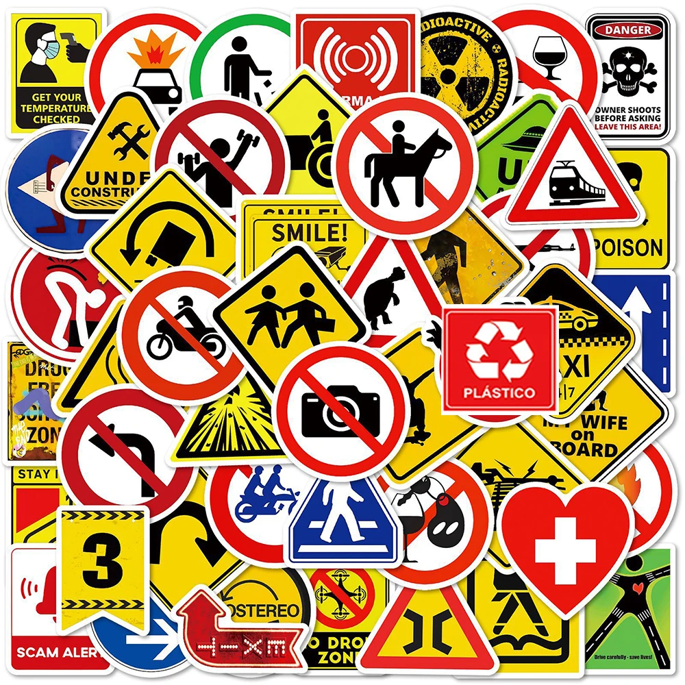 10/30/50/100pcs Warning Sign Cartoon Graffiti Stickers Danger Banning Decals Laptop Motorcycle Phone Car Diary Cool Sticker Pack
