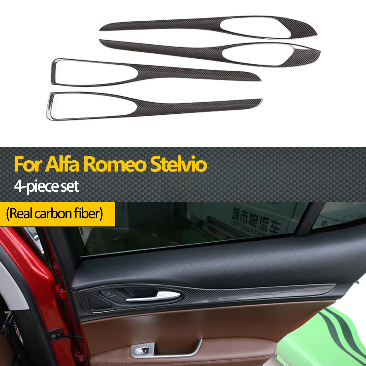 4-piece set suitable for Alfa Romeo Stelvio real carbon fiber interior car door panel handle trim modification decorative strips