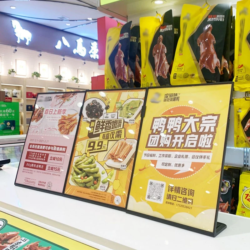 아크릴 패널 메뉴 디스플레이 랙 L자형 수직 테이블 카드 홀더 (A4, A5, A6 용) 고급 와인 접시 카탈로그 메뉴 표시 가격표