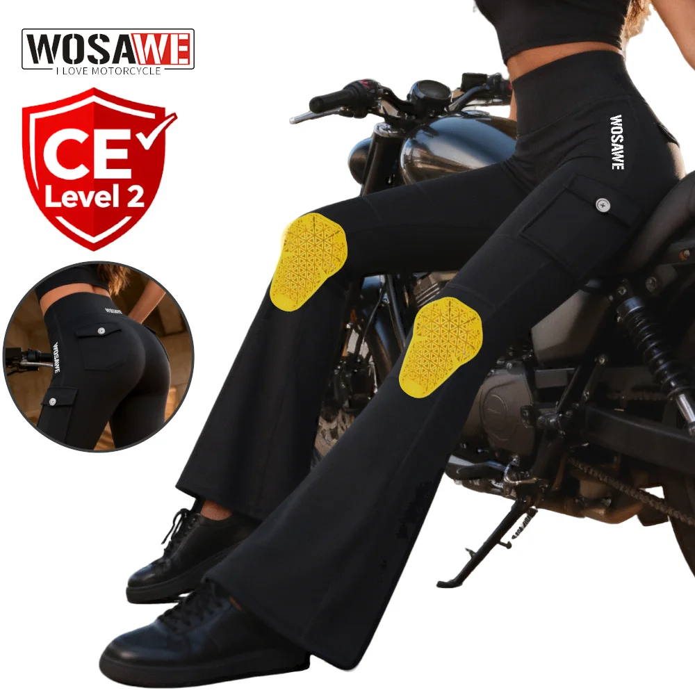 WOSAWE Pantaloni da moto da donna con ginocchiere CE Leggings svasati da motocross Hip Lift Allenamento Bootcut Lady Pantaloni da yoga per il controllo della pancia
