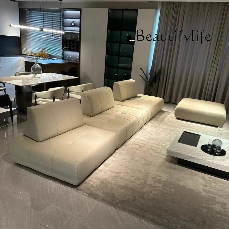 

XB Italian Minimalist Living Room Sofa Designer Tofu Block Free Lazy Module Combination Leather Art Large Sofa Bedroom Sofa