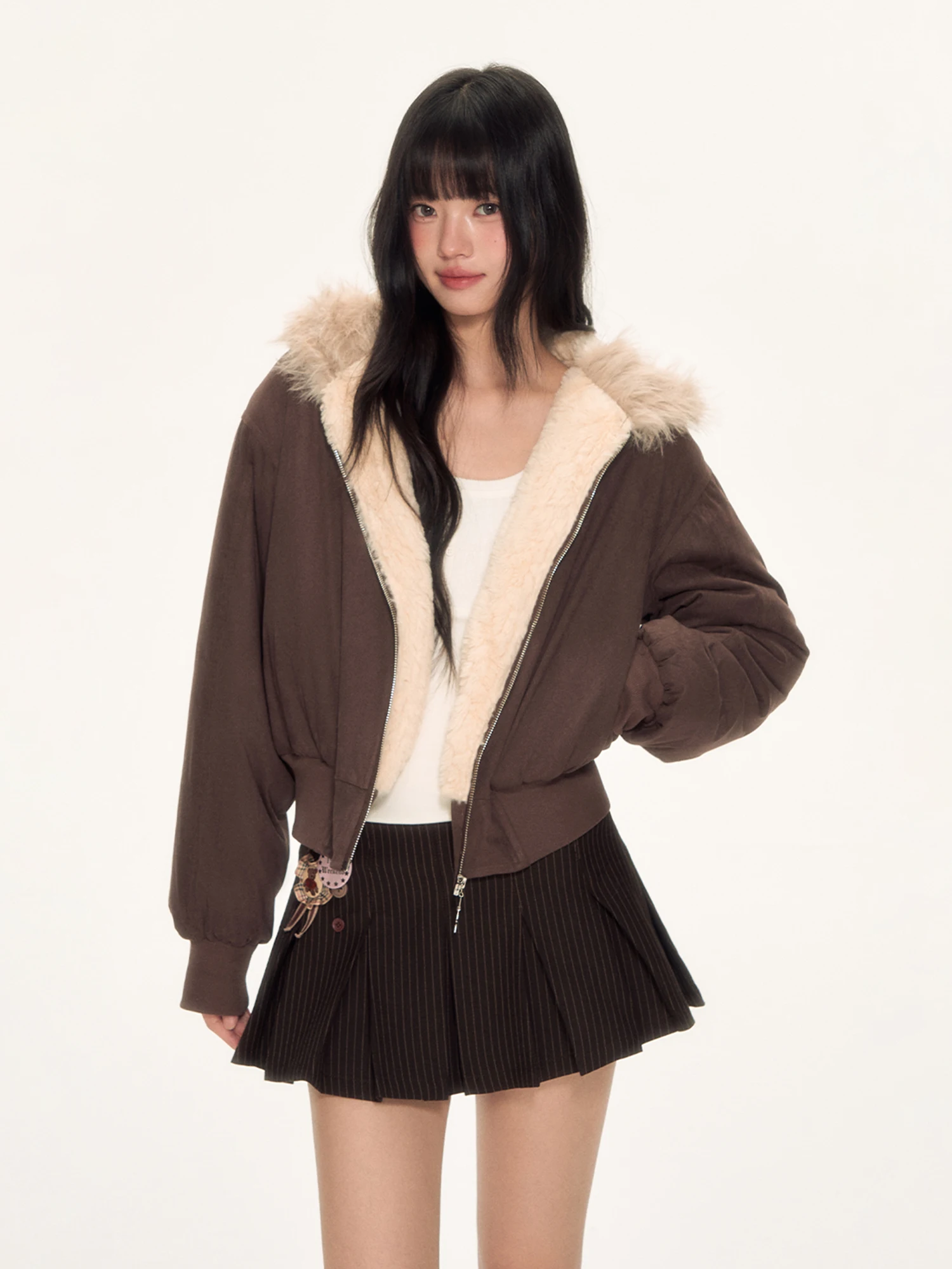 

Женская зимняя куртка Wedhub Retro Fleece Lined, размер S, цвет кофе, хлопковое пальто свободного кроя на молнии, уличный стиль