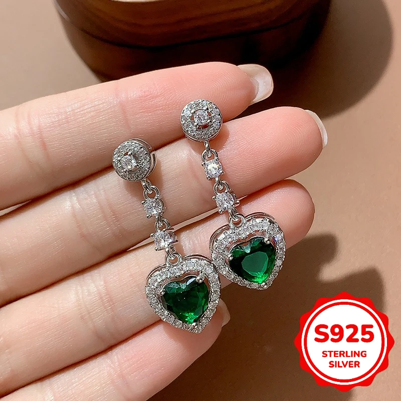 

Creative S925 Sterling Silver Hollow Love Heart Shaped Emerald Lock Geometric Stud Earrings Women's Daily Commuter Party Jewelry