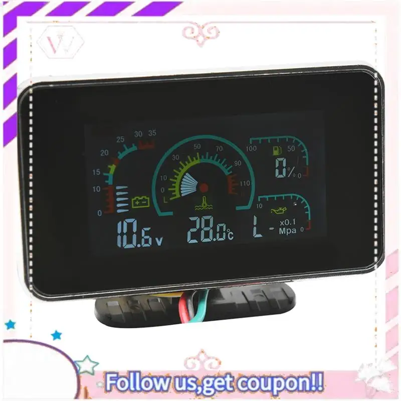 Top-Rated 4 In 1 LCD 12V/24V Oil Pressure Voltmeter Volt Water Temperature Oil Fuel Gauge With 10Mm Sensor For Excavator Truck