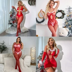 Christmas Sexy Bodysuit Body stocking Open Crotchless Bodystocking Porno Erotic costume Body Suit plus size Lingerie for Women