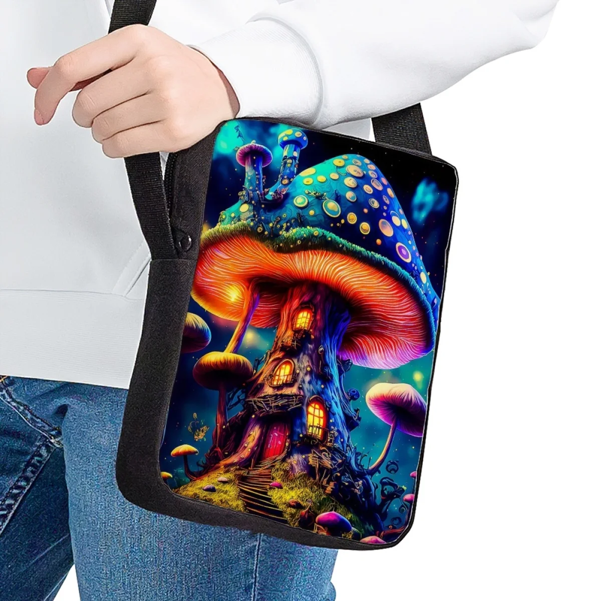 Psychedelic Mushroom Print Kids Shoulderbag Casual Daily Shopping Travel Crossbody Bags Adjustable Practical Small Messenger Bag