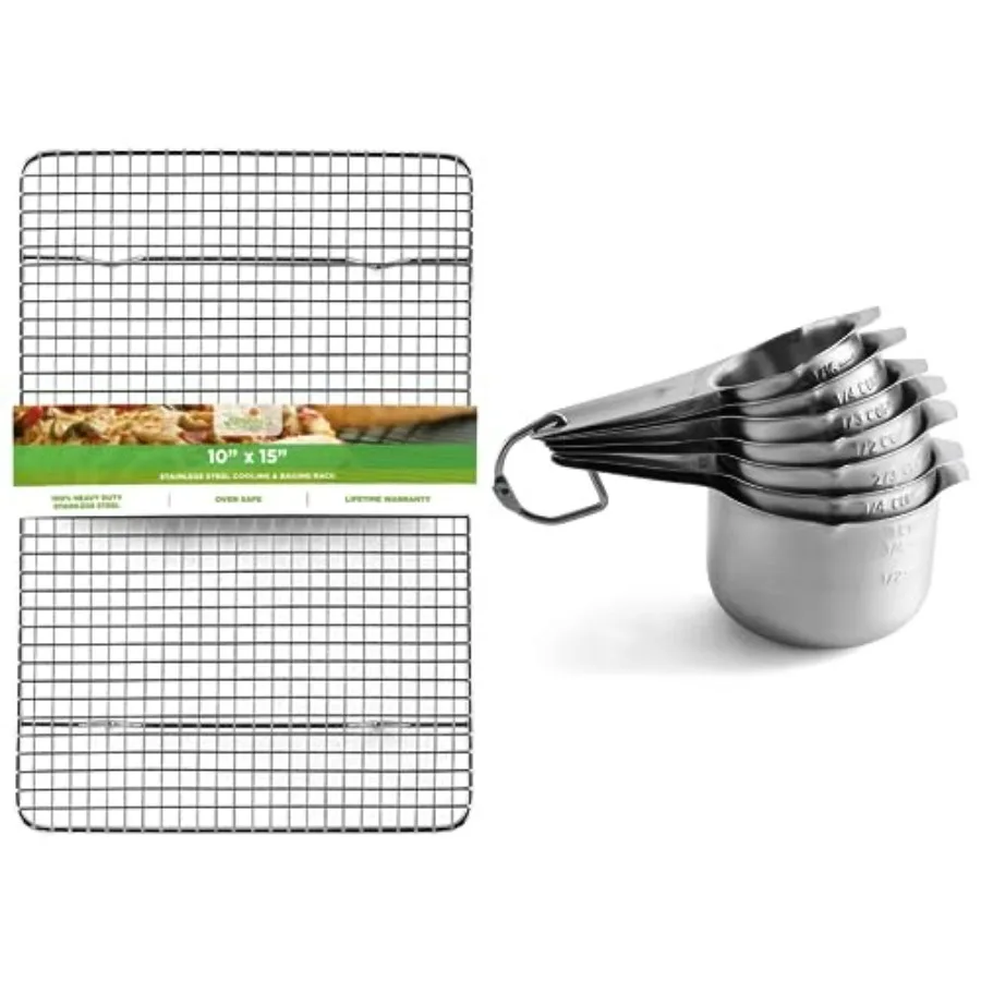 

Stainless Steel 10"x15" Cooling Rack & Round Measuring Cups, Set of 7-2 Product Bundle