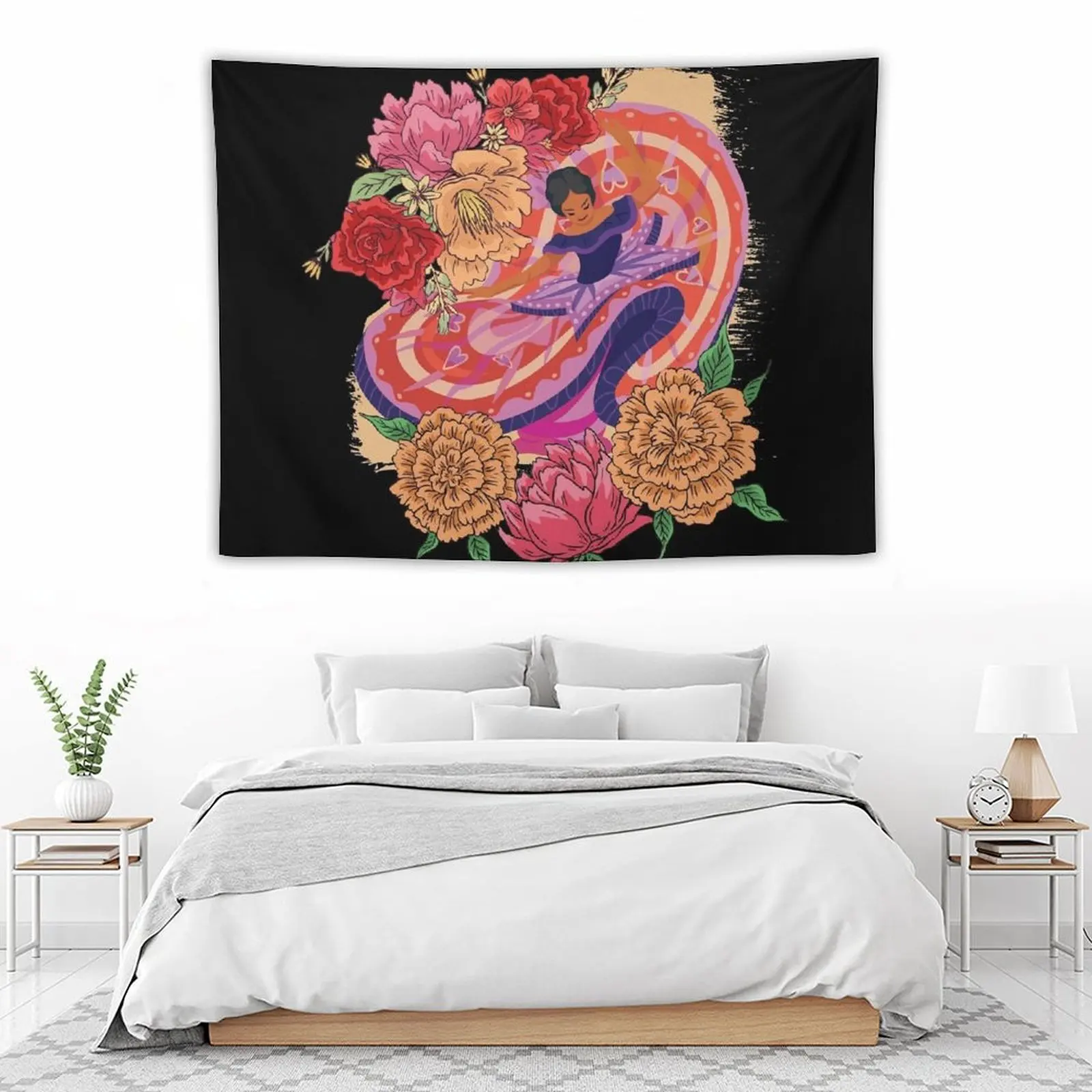 

Mexican Folklorico dancer with flowers Tapestry Room Decor For Girls Carpet On The Wall Kawaii Room Decor Tapestry