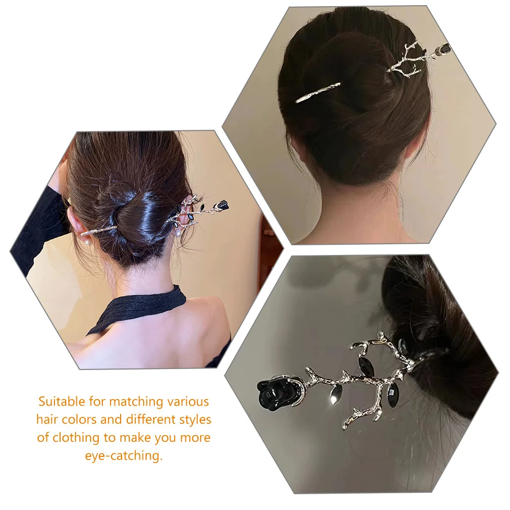 

2 Pcs Metal Flower Hairpin Stick Retro Accessories Grips Simple Bun Chinese Pins Chopsticks Alloy for Women Bride