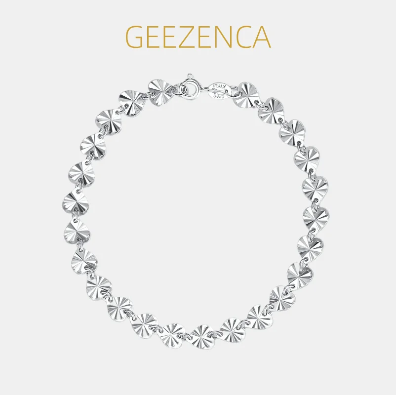 GEEZENCA 925 Sterling Silver Heart Shaped Shiny Bracelets For Women Simple Classic Chic Link Chain Bracele 2024 New Party Gift