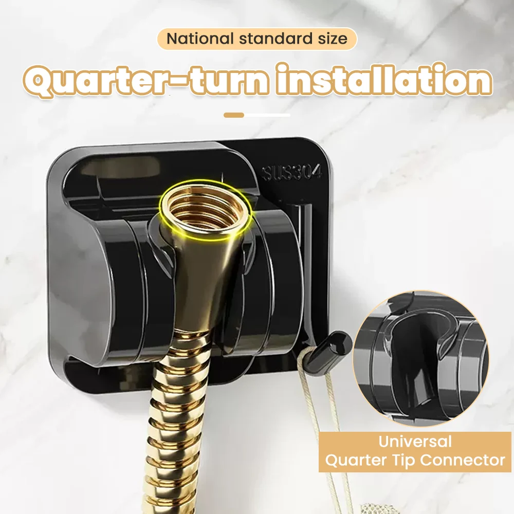 ที่วางฝักบัวฝักบัวแบบปรับได้ที่ยึดฝักบัวติดผนังตัวยึดฝักบัวแบบมีกาวในตัวพร้อมตะขออุปกรณ์เสริมในห้องน้ำ