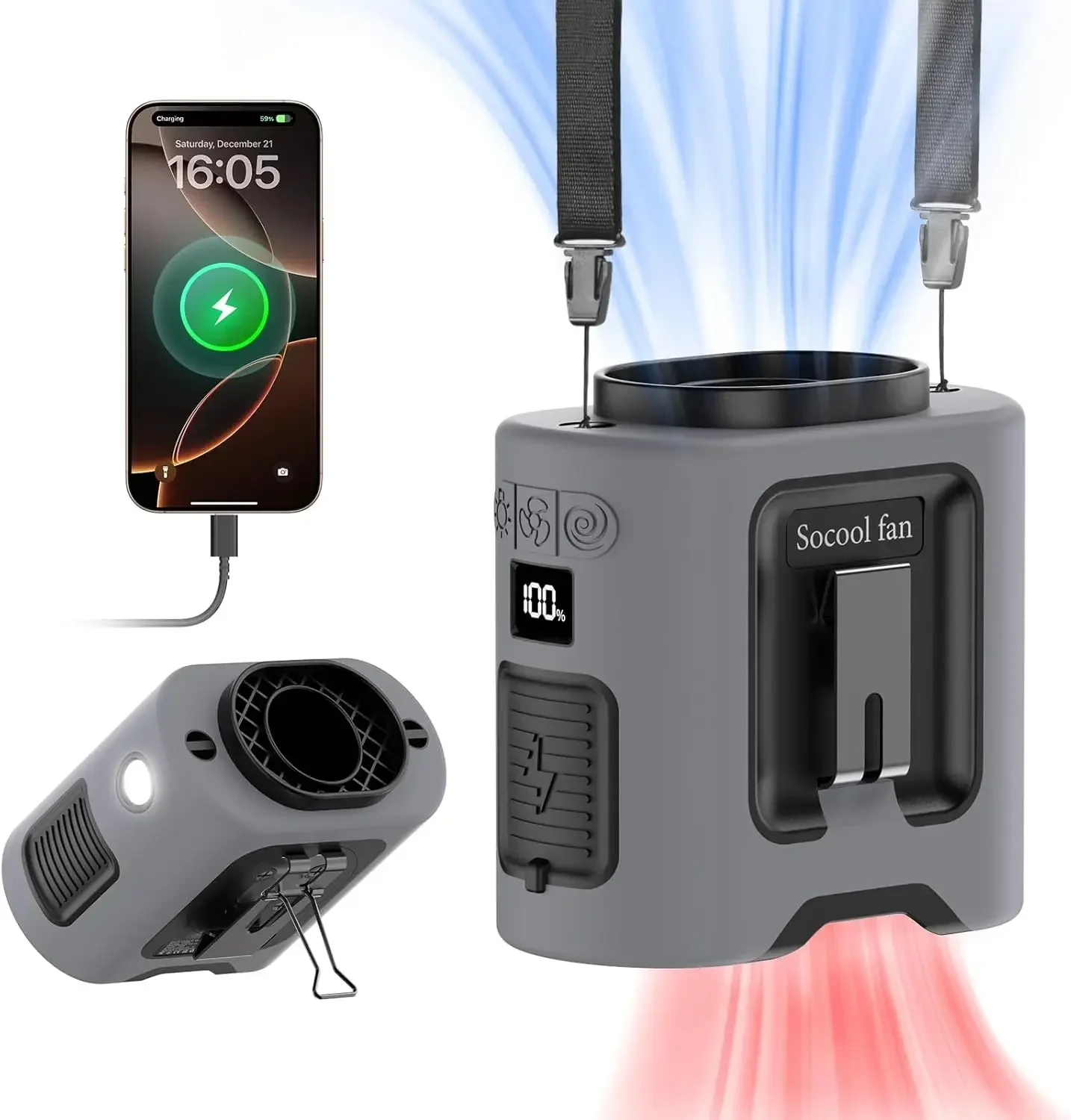 

14500mAh Portable Waist Fan Clip on Belt 360 Rotation Wearable Rechargeable Personal Shirt Fan, 67H Cooling 5-Speed Battery