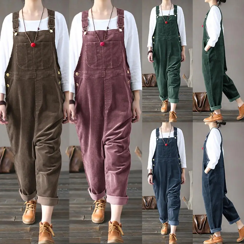 Stylish Winter Jumpsuit Pure Color Comfy Streetwear Loose Sleeveless Jumpsuit