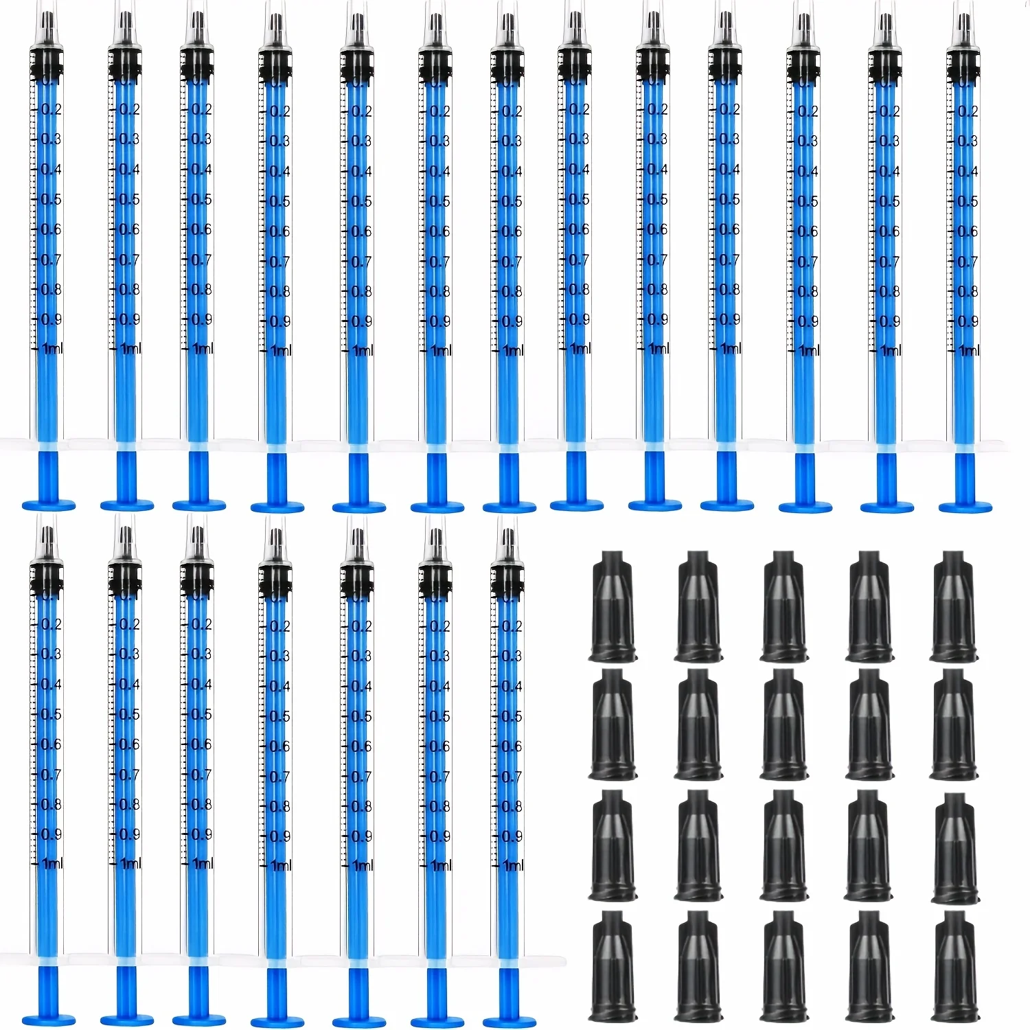 20 Stück 1 ml/3 ml/5 ml/10 ml Spritze mit Kappe, für Klebstoff, Flüssigkeitsverteilung und -messung, Tierfutter, Nachfüllen von Tintenpatronen usw. – Detail 1