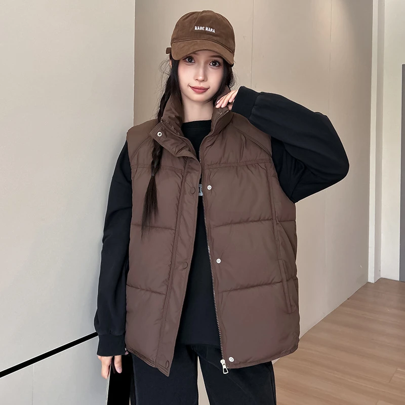 

2025 New Autumn Winter Women's Down Cotton Padded Vest Jacket Korean Vest Jackets Stand Collar Student Sleeveless Waistcoat Tops