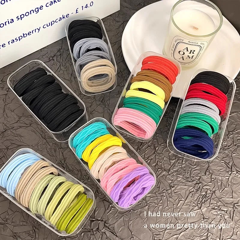 10pcs/set Box Packed Coloful Basic Hair Bands For Women Girls Ponytail Holder Hair Tie Rubber Band Fashion Hair Accessories