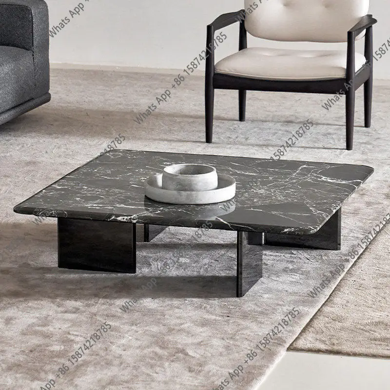 Italian minimalist style high-end natural luxury stone coffee table villa square luxury marble light luxury